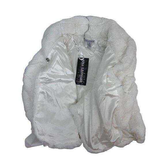 Nina Leonard White Faux Fur Wrap Jacket Capelet Medium Crystal Bling Button New - Picture 6 of 16